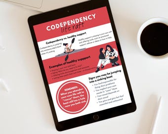 Póster de la balsa salvavidas de la codependencia / Codependencia vs. Apoyo saludable / Decoración para consultorio de terapia / Descarga digital