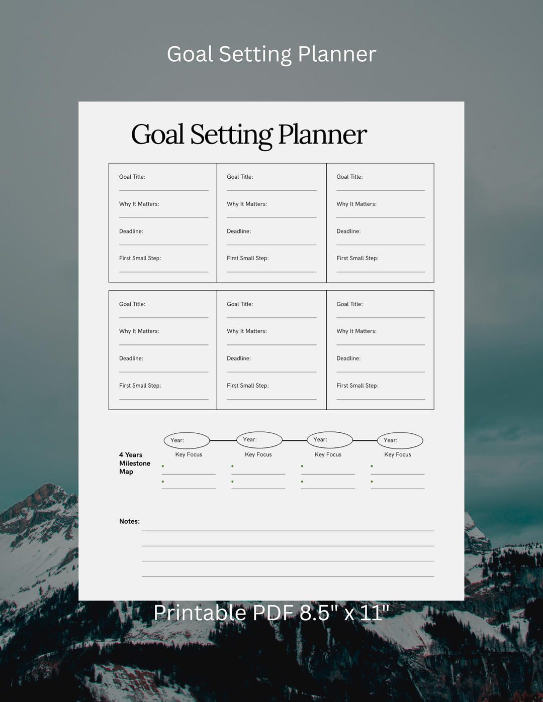 Goal Setting Printable | 6-goal Planner PDF | Milestone & Notes Tracker ...