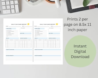 Daily Daycare Report 2-Per-Page | Printable Child Care Form | Instant PDF Download
