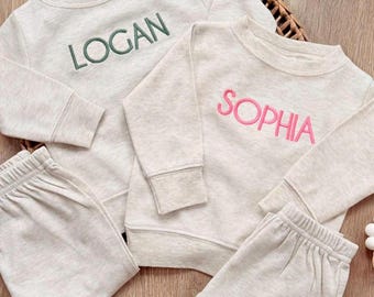baby name sweatshirt and jogger set: Custom Embroidered Baby Neutral Jogger Set