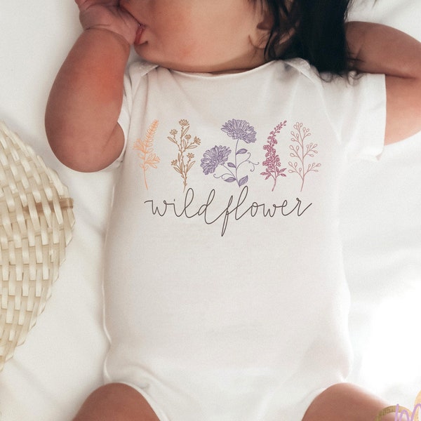 Baby Girl Wildflower Onesie® Baby in Bloom Wildflower baby shower Wildflower first birthday outfit boho baby clothes wildflower onsie violet