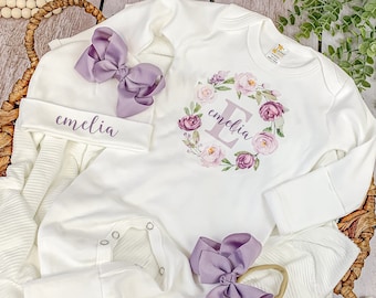 newborn girl coming home clothes Purple Floral newborn outfit personalized baby girl outfit purple coming home outfit baby girl baby clothes