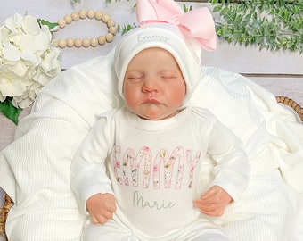 Personalized Baby Girl Outfit Set Soft Pink Coming Home Outfit Baby Girl Shower Gift Newborn Coming Home Outfit