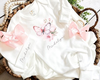 Newborn girl coming home outfit pink butterfly baby girl coming home outfit newborn girl coming home newborn outfit baby girl clothes