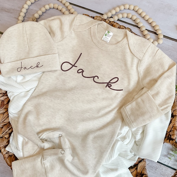 Neutral Newborn boy coming home Oatmeal and Brown outfit baby boy coming home outfit personalized baby boy going home outfit