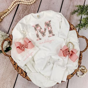 Personalized baby girl Grey and Pink floral infant coming home outfit baby girl going home outfit