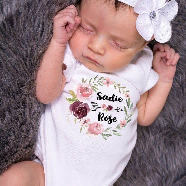 Personalized Baby Girl Onesie® - Baby Girl Gift - Baby Girl Clothes- Coming Home Outfit - Custom Onesie® Girl - Flowers Onesie® Girl -