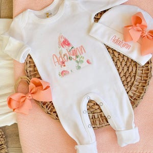 Personalized Baby Outfit: Take Home Newborn Girl Clothing Custom Name Embroidered Romper Coming Home Bring Baby Girl Gift Shower Keepsake image 11