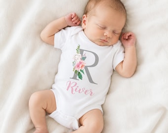 Personalized baby girl bodysuit Custom Floral Newborn girl gift coming home outfit New baby Keepsake