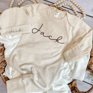 Neutral Newborn boy coming home Oatmeal and Brown outfit baby boy coming home outfit personalized baby boy going home outfit