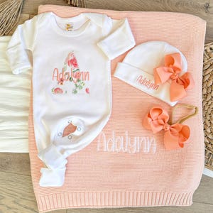 Take Home Baby Outfit Personalized Newborn Girl Clothing Custom Embroidered Name Romper Peach Floral Design Coming Home Hospital Outfit Infant Wear Soft Fabric Baby Girl Shower Gift Keepsake Photos Ready Special Moments First Outfit