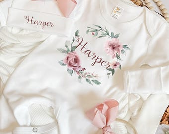 Personalized Baby Girl Take Home Outfit  Baby Girl Coming Home Outfit  Baby Girl Clothes  Newborn Girl Coming Home Outfit  Newborn Girl