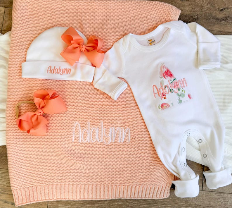 Personalized Baby Outfit: Take Home Newborn Girl Clothing Custom Name Embroidered Romper Coming Home Bring Baby Girl Gift Shower Keepsake image 9