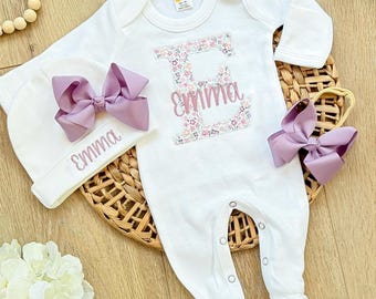newborn girl coming home clothes Purple Floral newborn outfit personalized baby girl outfit purple coming home outfit baby girl baby clothes