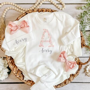 Coming home newborn outfit for baby girl Soft Pink Floral personalized coming home outfit baby Girl shower gift