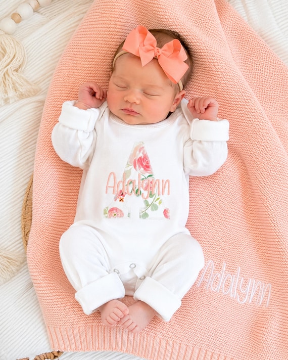 Personalized Baby Outfit: Take Home Newborn Girl Clothing Custom Name Embroidered Romper Coming Home Bring Baby Girl Gift Shower Keepsake