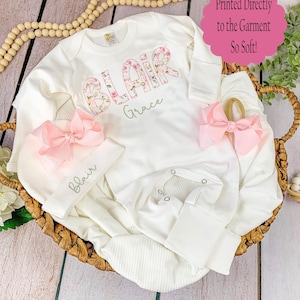 Going home outfit baby outfit girl Personalized Baby Girl Outfit Set Soft Pink and green Coming Home Outfit Baby Girl Shower Gift Outfit