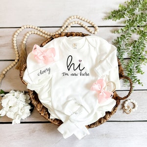 Hi I'm New Here Newborn Girl Coming Home Outfit Personalized Baby Girl ...