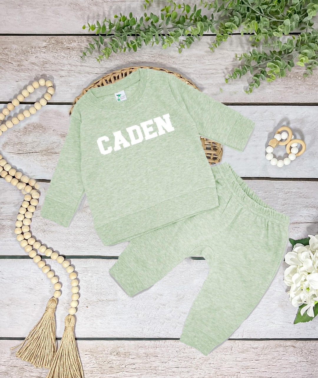 Personalized Baby Sweatshirt With Name in Heather Green Custom Name ...