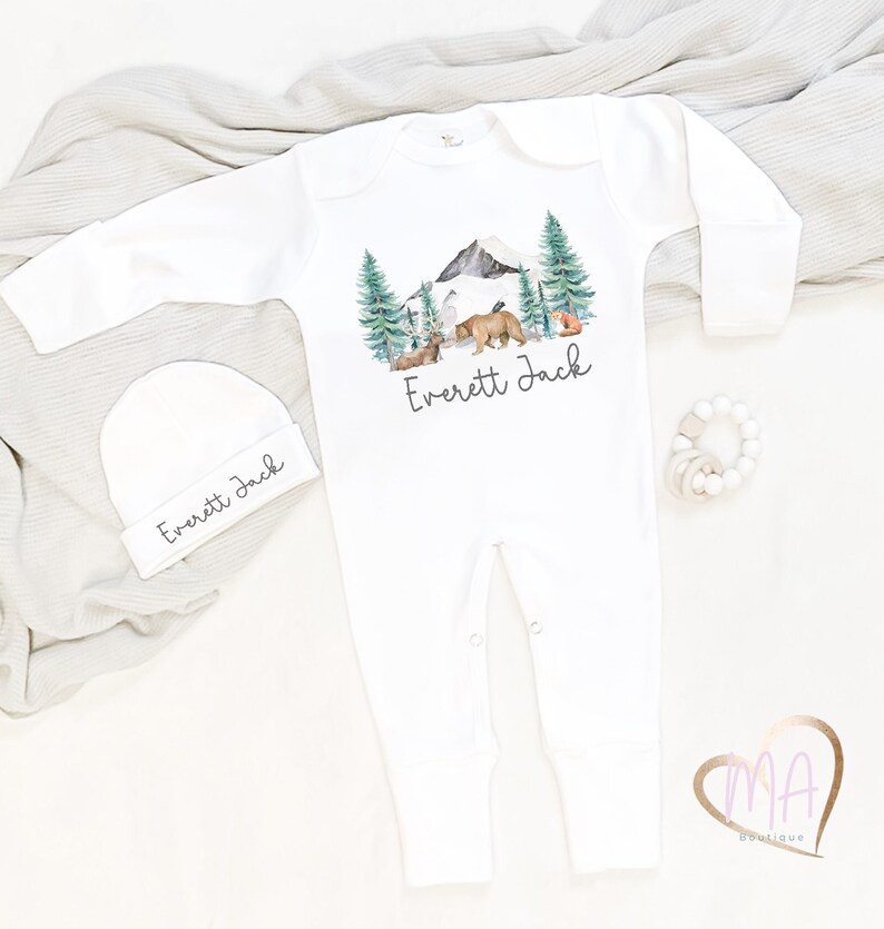 Woodland Animals Baby Boy Outfit Baby Boy Coming Home Outfit Etsy