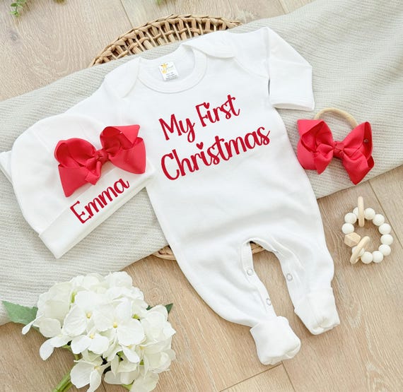 newborn first christmas dress Girl Outfit: Personalized Baby Romper Hat Set Romper Size:40/(M) au Azazie Denisse If you need any