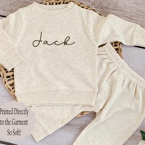 Baby Boy Personalized baby sweatsuit Oatmeal baby outfit Neutral baby clothes Custom baby boy clothing baby shower gift