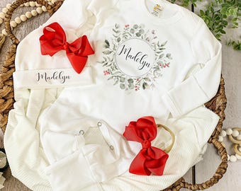 Newborn Baby Girl First Christmas outfit for baby girl Christmas outfit newborn girl wreath newborn outfit baby girl clothes for baby girl