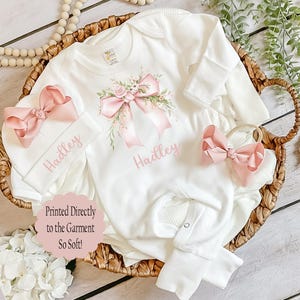 Newborn babygirl personalized outfit Coquette Floral Newborn Baby Girl Coming Home Outfit Baby Shower Gift Hospital Photo Outfit Baby Girl