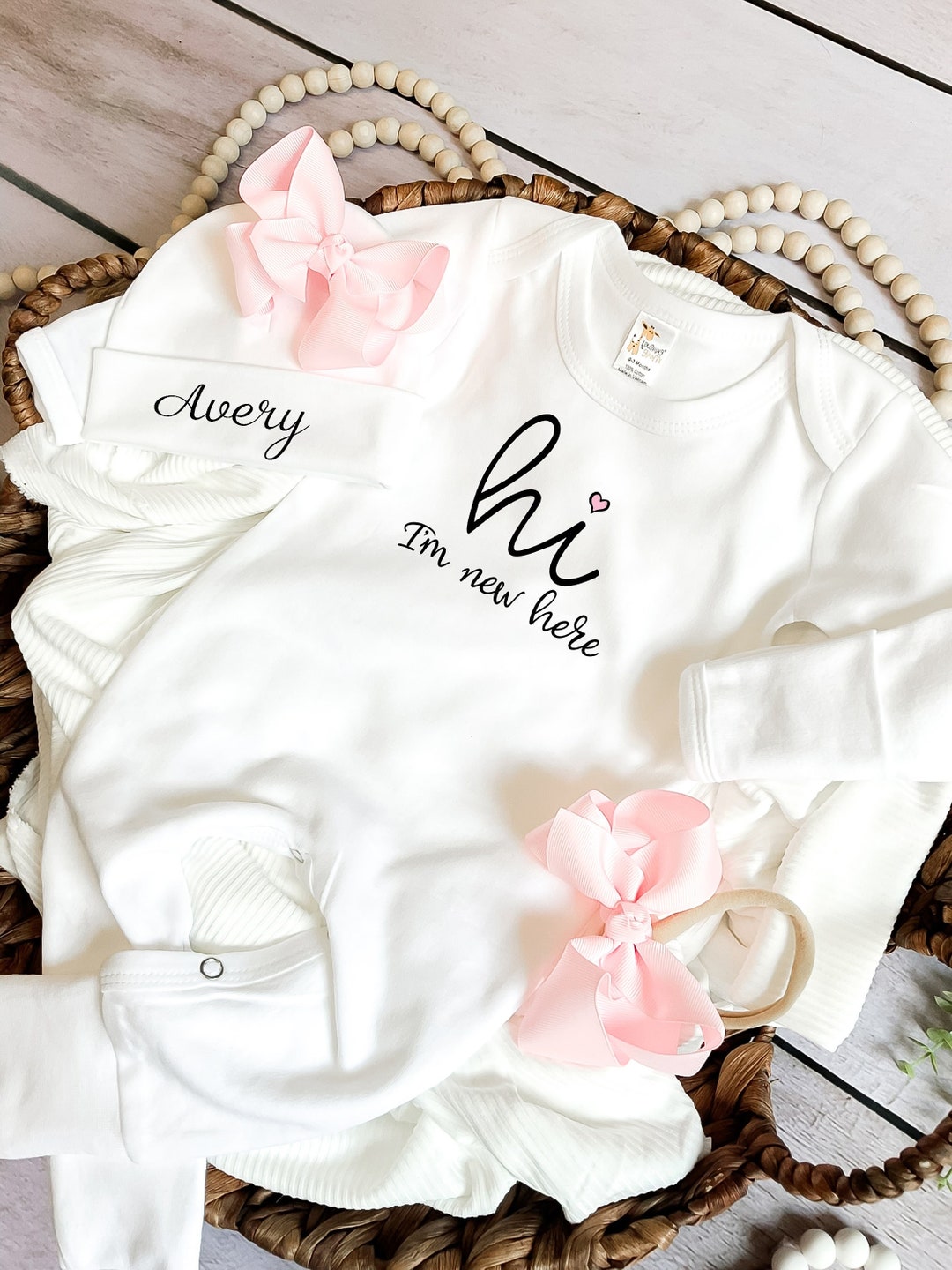 Hi I'm New Here Newborn Girl Coming Home Outfit Personalized Baby Girl ...