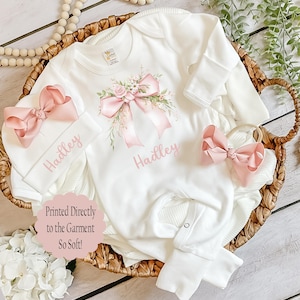 personalized newborn outfit girl Pink Coquette Floral Bow coming home outfit baby girl personalized baby outfit personalized newborn outfit