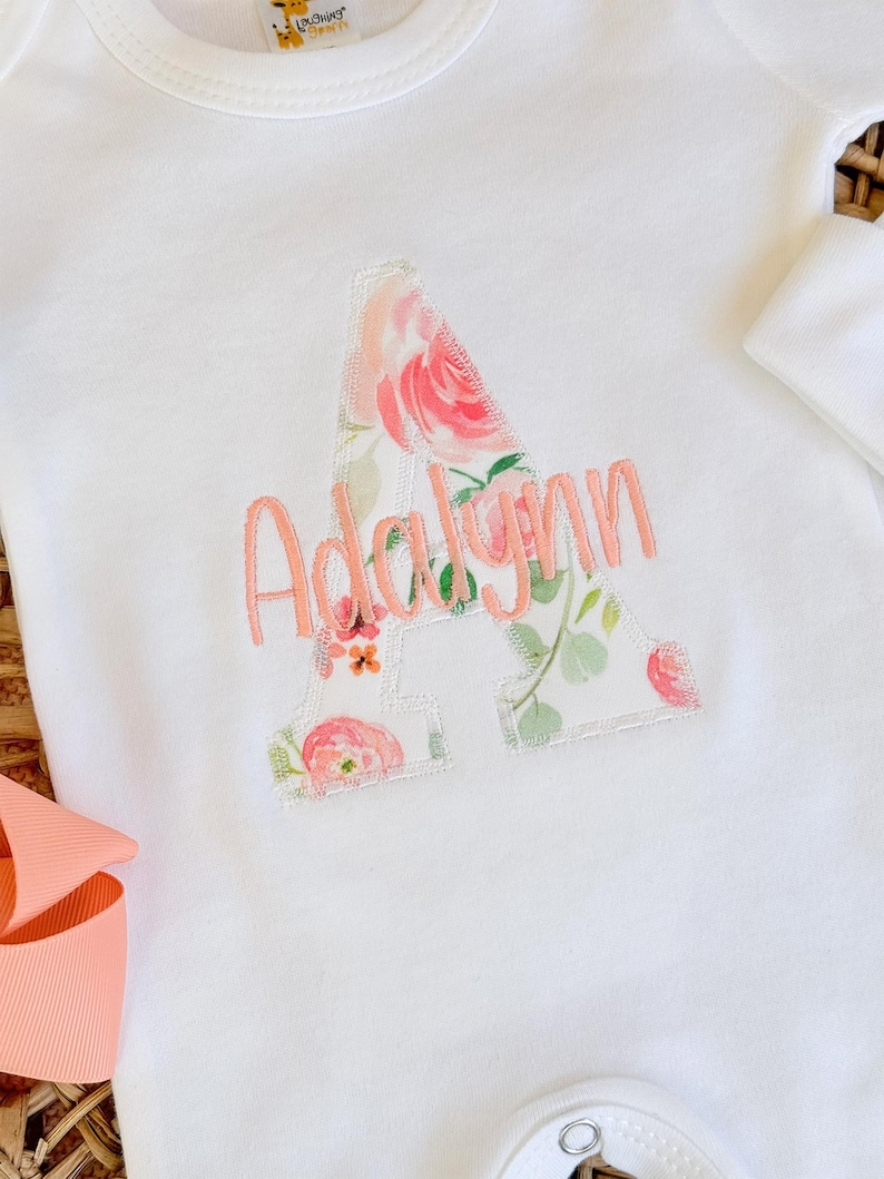Personalized Baby Outfit: Take Home Newborn Girl Clothing Custom Name Embroidered Romper Coming Home Bring Baby Girl Gift Shower Keepsake image 5