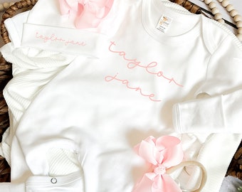 Going home outfit baby outfit girl Personalized Baby Girl Outfit Set Soft Pink Coming Home Outfit Baby Girl Shower Girl Newborn Outfit