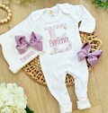 Personalized Baby Girl Coming Home Outfit: Embroidered Floral Initial Footie & Hat