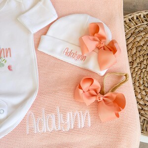 Personalized Baby Outfit: Take Home Newborn Girl Clothing Custom Name Embroidered Romper Coming Home Bring Baby Girl Gift Shower Keepsake image 7