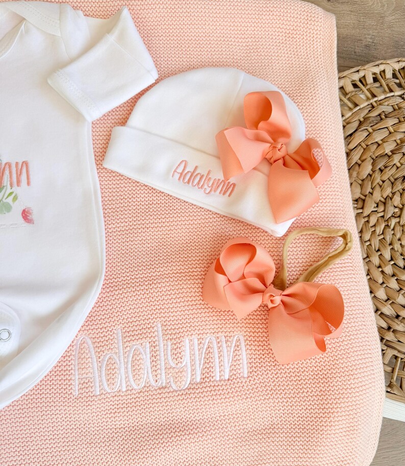 Personalized Baby Outfit: Take Home Newborn Girl Clothing Custom Name Embroidered Romper Coming Home Bring Baby Girl Gift Shower Keepsake image 7