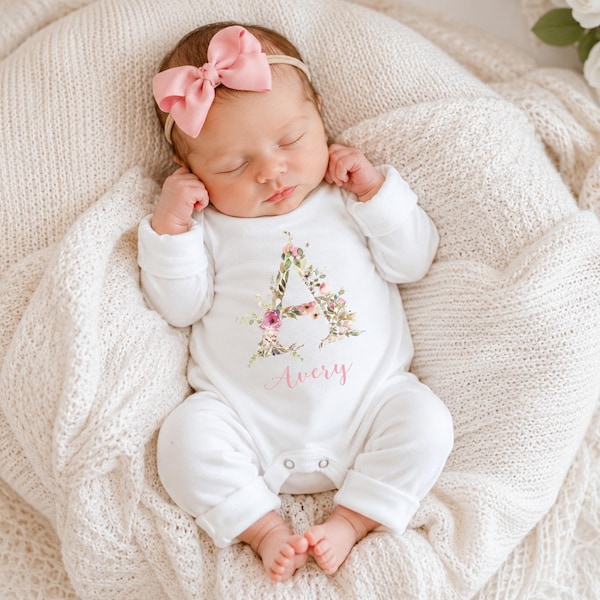 newborn girl wildflower coming home outfit Personalized baby romper and bow set custom baby girl coming home outfit Baby Girl Shower Gift