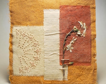 Earthy Terracotta Botanical Collage – Pressed Leaves on Handmade Paper – Nature Inspired Wall Art