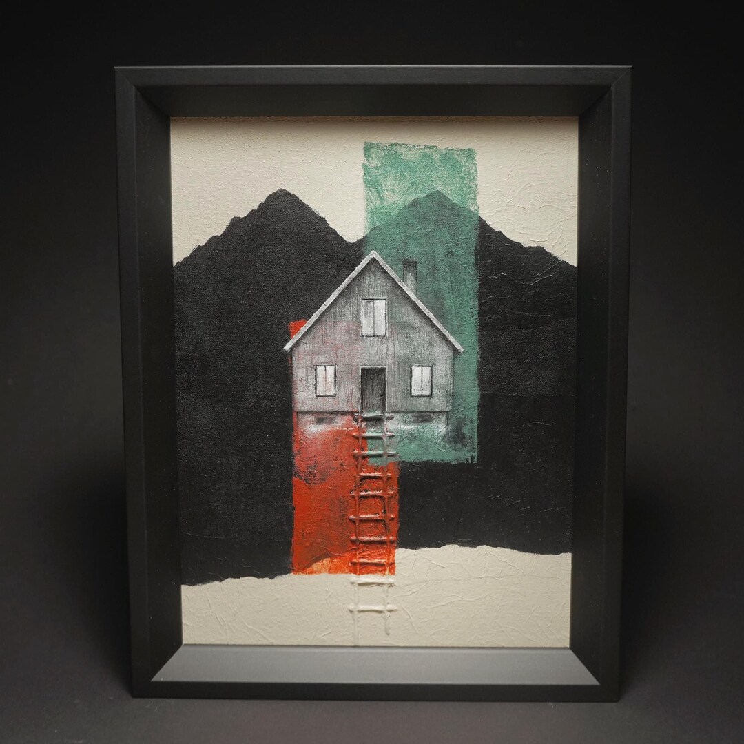 Liminal Image Ladder Abstract Liminal House Painting - House With a Ladder - Original ...