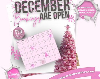 December Nail Tech Flyer, Editable Canva Booking Template, Christmas Flyer, DIY Canva Template (Digital Download), Booking Calendar