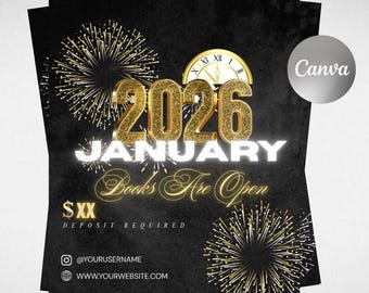 January Booking Flyer, Editable Canva Booking Template, New Year Flyer, DIY Canva Template (Digital Download)