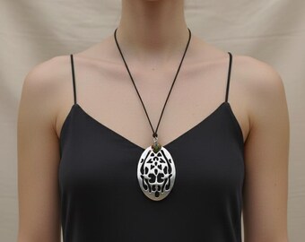 Handmade Alpaca Silver Pendant Necklace, Adjustable Boho Statement Jewelry