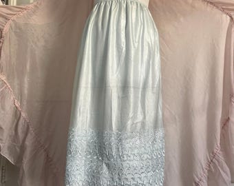 Vintage Piel Deluxe Vintage Half Slip Skirt M Icy Blue Nylon Embroidered Lace