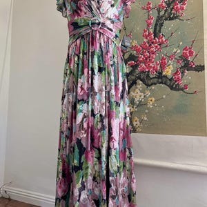 NWT Adrianna Papell Metallic Floral Maxi Dress Sz 8 Pink Green Shimmer Prom Gown image 1