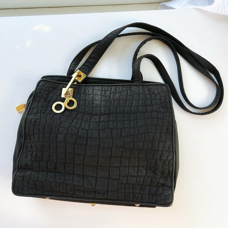 Vintage Valentino Orlandi Black Quilted Leather Shoulder Bag Made in Italy Gold image 4