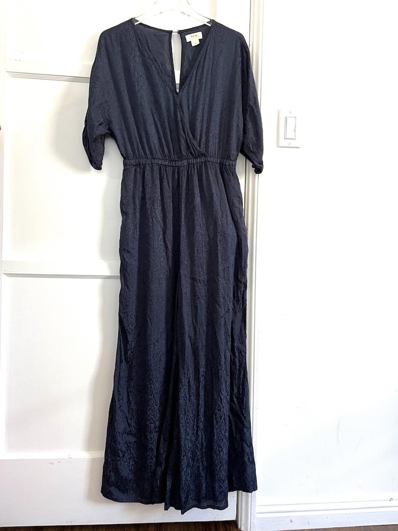 Anthropologie Maeve Jacqueline Jumpsuit Navy Blue Jacquard Textured XS Romper image 1