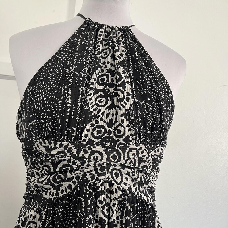 Beth Bowley Silk Halter Dress Size 4 Black White Abstract Geo Anthropologie image 2