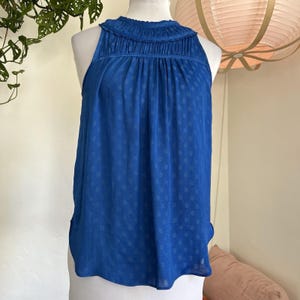 Maeve by Anthropologie Blue Polka Dot Halter Top Size 2 Smocked High Neck Blouse image 1