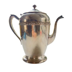Tetera de café de plata F.B. Rogers Silver Co., año 1600, con banda floral de rosas, estilo vintage.