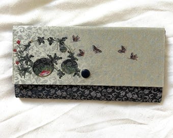 Radiance Korean Traditional Silk Long Wallet Handcrafted Butterfly Pattern Blue