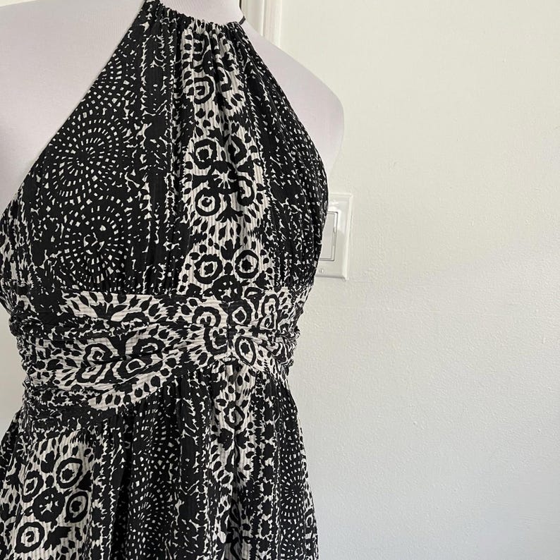 Beth Bowley Silk Halter Dress Size 4 Black White Abstract Geo Anthropologie image 3
